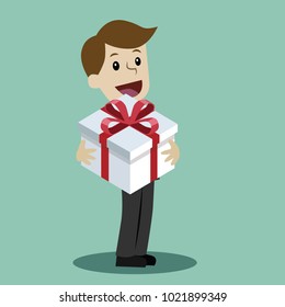 Man with a gift. Happy Valentains Day. Happy March 8 International Womens Day. Birhday gift. Element for greeting card