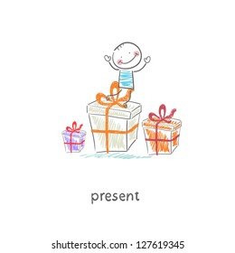 A man and a gift. Illustration.