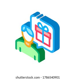 Man with Gift Thought Icon Vector. Isometric Man with Gift Thought sign. color isolated symbol illustration