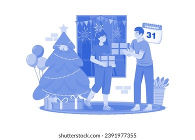 Man Gifting Christmas Gift To Woman.