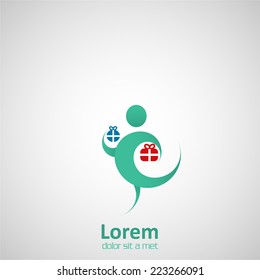 Man with gifts. Business teamwork  icon.