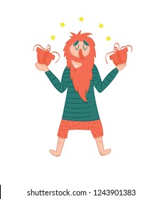 man with gifts in his hands vector 