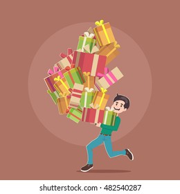 Man with gifts. Vector illustration