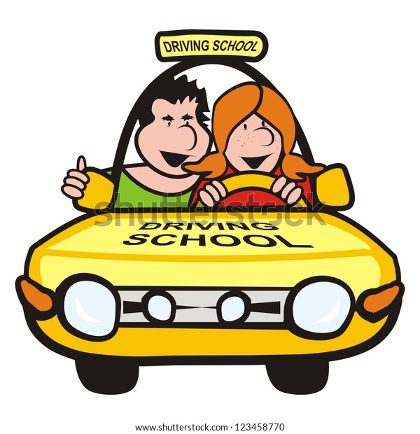 man and\
girl in the car, driving school, vector \
icon