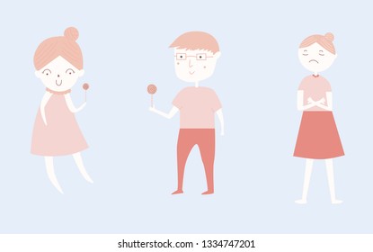 The man and Girl characters send candy hand drawn style vector doodle design illustrations.
