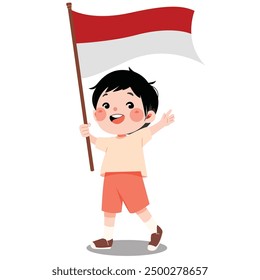 man girl childrens celebrate happy holding indonesia independence day flag