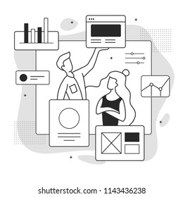 man and girl considering web elements and Analytics