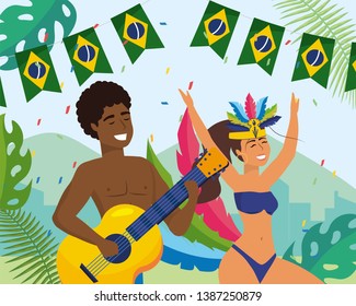 man and girl dancers with guitar and costume