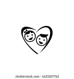Man and girl falling in love logo design template. valentines day greetings, heart shape frame. Flayers, invitation, poster, brochure, banner.