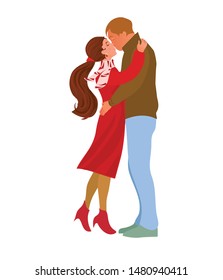 Man and girl kiss. Lovers hug. Vector. 