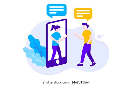 a man and a girl make a virtual conversation online chat dating landing page design
