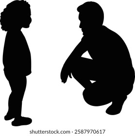 a man and a girl making chat, silhouette vector