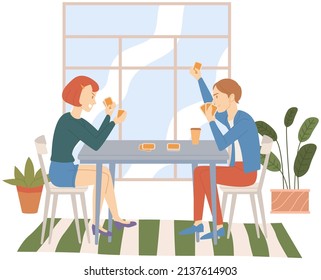 Man and girl playing cards, excited friends having good time together sitting at table at home. Concept of entertainment, relaxation, partying. Spending evening together. Quarantine at home, in family