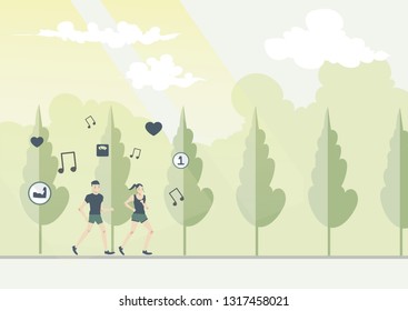 man and girl running with flat icon