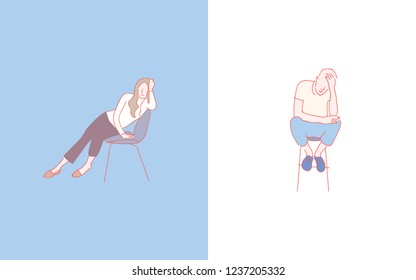 man and girl sitting next to each other illustration with hand drawn or doodle style vector design