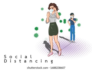 man and girl stand social distancing background vector