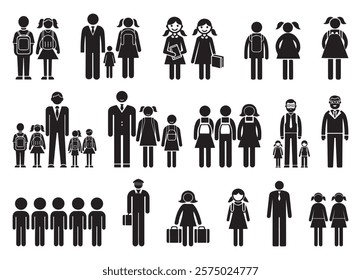 Man girl students classmates pictogram icon silhouette vector.