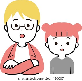 Man and girl with surprised expressions Family icon illustration