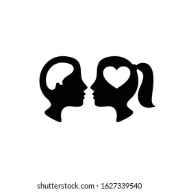 Man and girl thinking love, Creative mind, learning and design icons, people symbol. Creative brain logo concept
