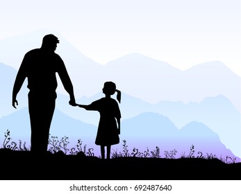 Man and girl walking