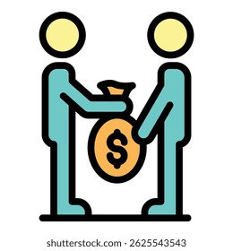 Man give corruption bag icon. Outline man give corruption bag vector icon color flat isolated