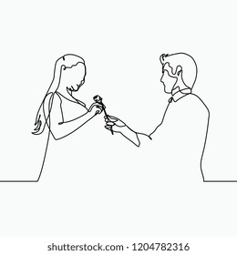 A man give flower to girl  Romantic moment and single one continuous line art drawing 