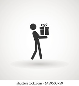 man give a gift icon. flat design. Man holding gift box