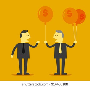 man give money balloon to other man