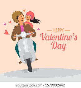 man give woman ride with scooter in pink background