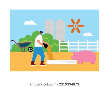 The Man Gives Feed ti The Pig, so That The Pig Grow Good and Healthy