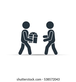 Man gives a gift to another man, vector simple illustration.