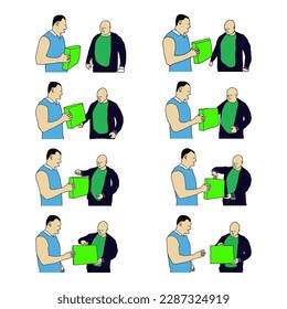 Un hombre le da un regalo a un amigo, una ilustración vectorial en un fondo blanco para crear un video