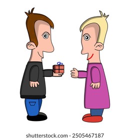 Man gives a gift to a woman