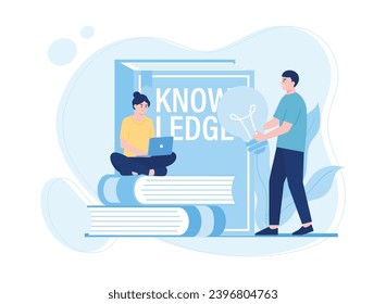 man gives light bulb to woman trending concept flat illustration
