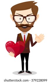 The man gives love as the heart and makes a welcome sign hand, vector illustration