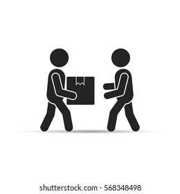 Man gives package box to another. Flat style vector illustration hand to hand fast rapid shipping delivery concept.