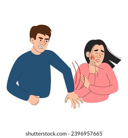 Man gives a slap in woman face vector isolated. Abuse and domestic violence. Aggressive behavior in couple. Angry man and sad woman.