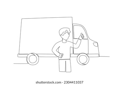 A man gives a thumbs-up to the driver. Dia do motorista one-line drawing