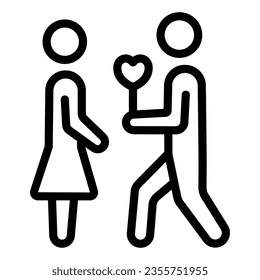 man gives woman heart flower line icon, dating and relationship concept, couple date vector sign on white background, outline style icon for mobile concept and web design. Vector graphics