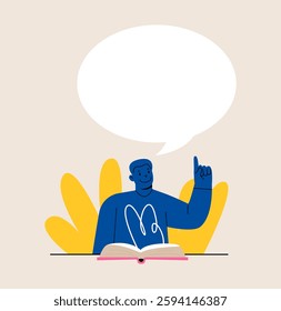 Man giving advice. Speech bubble above. Colorful vector illustration
