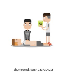 A man giving an AED to someone who is CPR.