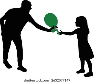 man giving balloon to girl, silhouette vector