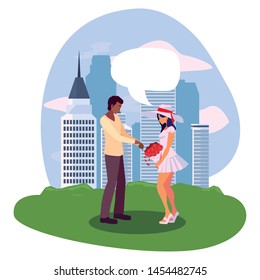man giving bouquet flowers a woman