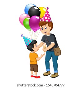 A Man Giving Boy Many Balloons Cartoon