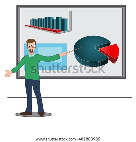 Man giving a business presentation. Vector flat design illustration
