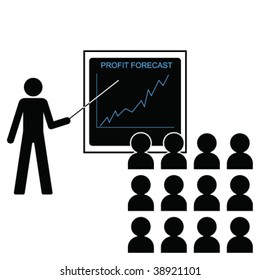 Man giving economic forecast increasing profit margins