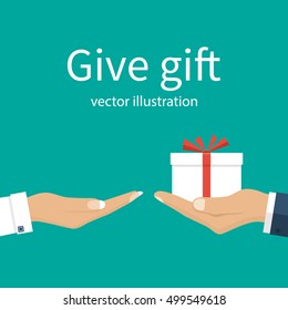 Man giving gift box to woman. Vector illustration flat design. Isolated on background.