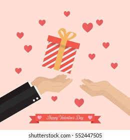 Man Giving Gift Box To A Woman. Vector Illustration