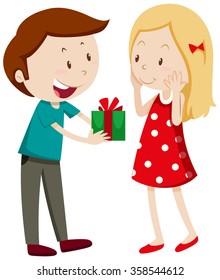 Man giving gift to girlfriend illustration