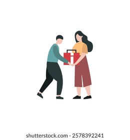 Man Giving a Gift to Woman in Flat Design Style